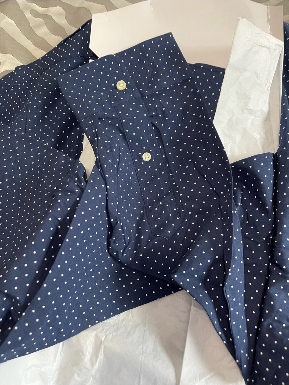 Polo by Ralph Lauren Navy with White Micro Dot Stretch Button-Down Shirt